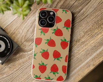 Fruktskal för mobilen, jordgubbsskal för iPhone, mobilskal, biologiskt nedbrytbart skal, Magsafe-kompatibelt, present till henne