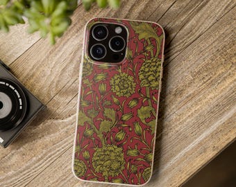 Rött blommigt telefonskal, blommigt iPhoneskal, tunt mobilskal, biologiskt nedbrytbart, present till henne