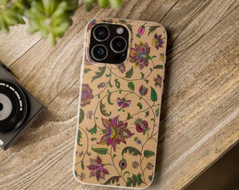 iPhoneskal med indisk blomma, blommigt telefonskal, mobilskal med vintagekonst, Magsafe-kompatibelt, biologiskt nedbrytbart, present till henne