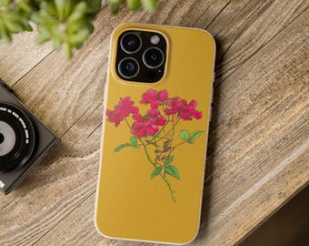 Enkelt blommigt telefonskal, minimalistiskt iPhoneskal, mobilskal, biologiskt nedbrytbart, Magsafe-kompatibelt, present till henne