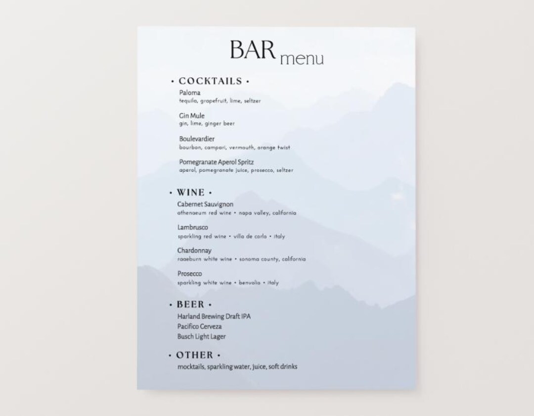 Editable Bar Menu Template • Cocktail Menu • Classic Neutral Drink Menu ...