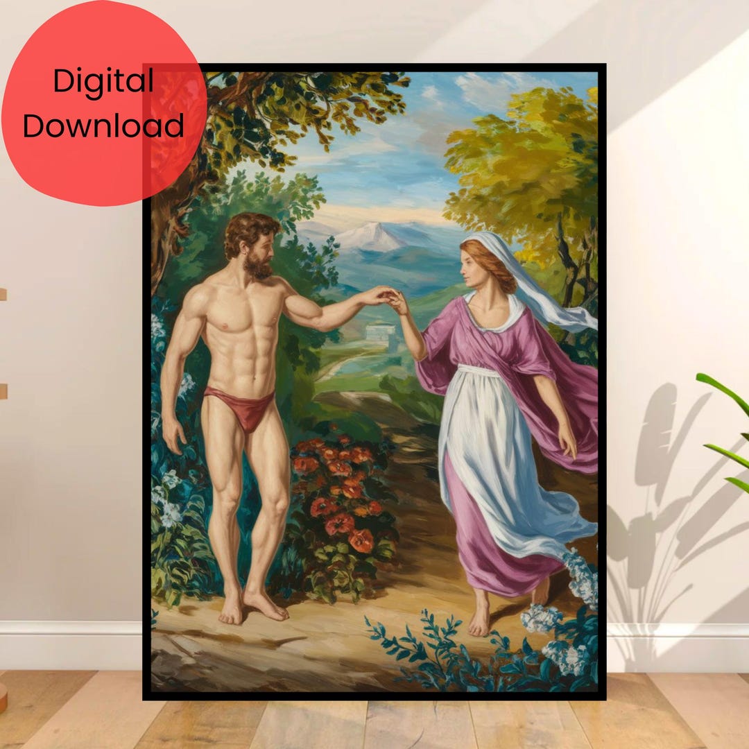 Adam and Eve Garden of Eden Digital Art Print | Renaissance Biblical ...
