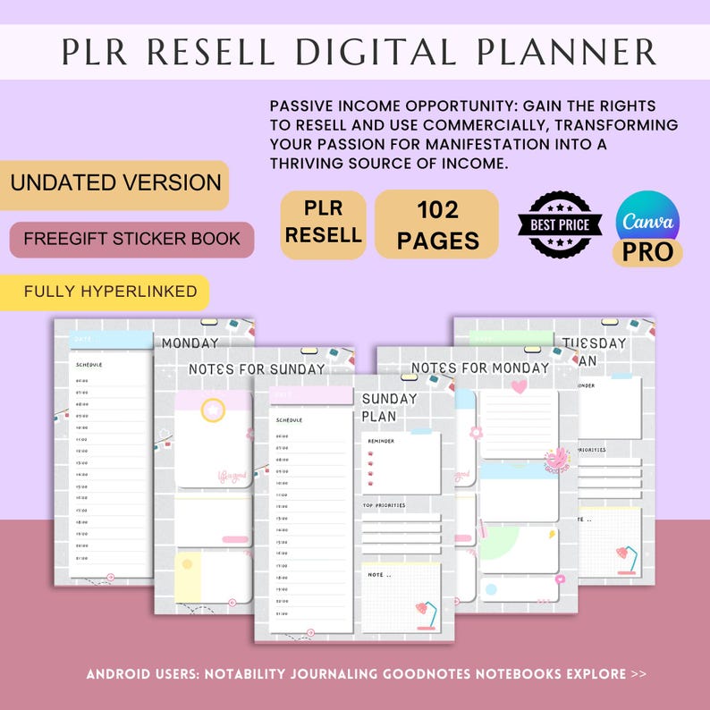 PLR Canva Template Digital Planner - Editable Undated Digital Notebook ...