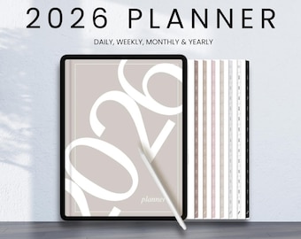 Planificador digital 2026 para GoodNotes: Planificador minimalista diario, semanal y mensual para TDAH (inicio lunes) - Páginas imprimibles en PDF