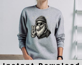 Stary Święty Mikołaj puszczający bańki mydlane w formacie PNG, pliki cyfrowe SVG - Retro świąteczny projekt do natychmiastowego pobrania - Zabawny Święty Mikołaj w okularach przeciwsłonecznych