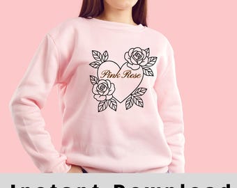 Kwiatowy Serce Róża Cyfrowy Projekt - Romantyczny Cytat Kwiatowy Projekt Graficzny - Pliki do Pobrania Cyfrowego Png Jpg Svg Pdf - Plik Do Druku Kwiatowego