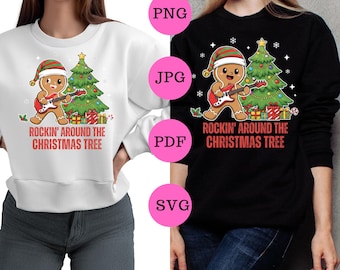 Balanceándose alrededor del árbol de Navidad PNG - Diseño de camiseta navideña de niño de jengibre - Sublimación navideña desgastada para niños - Descarga digital PDF