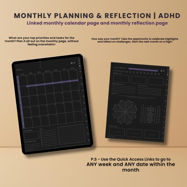ADHD Digital Planner 2025 2026 - Dark Mode Daily Weekly Monthly Life ...
