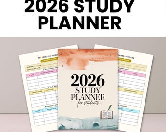 Planificador de estudios para estudiantes 2026 - Planificador académico imprimible en PDF - Organizador y rastreador de horarios escolares