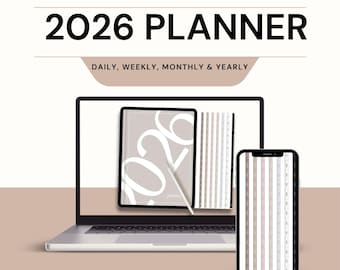 Planificador digital imprimible para gestión 2026: inicio dominical, minimalista, diario, semanal y mensual para TDAH (descarga instantánea en PDF)