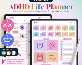 Planificador digital para TDAH 2026 (basado en la ciencia) / Planificador para adultos con TDAH para productividad, organización, concentración, autocuidado y listas de tareas pendientes, para iPad