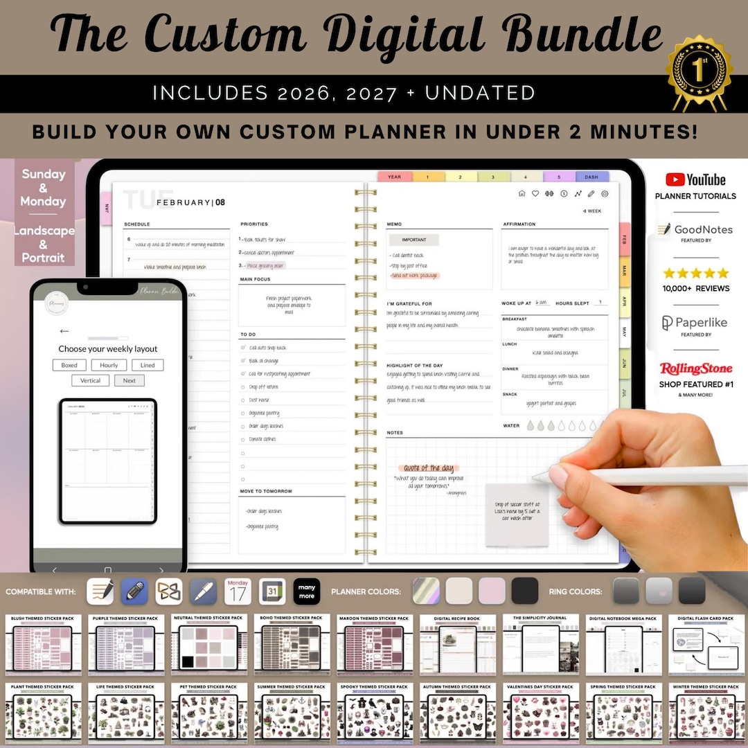 Undated Digital Planner Bundle 2026 2027 - Daily, Weekly and Monthly ...