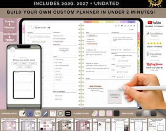 Planificador digital sin fecha 2026-2027: planificador diario, semanal y mensual para Android y iPad. Rastreador de hábitos en PDF para notabilidad.