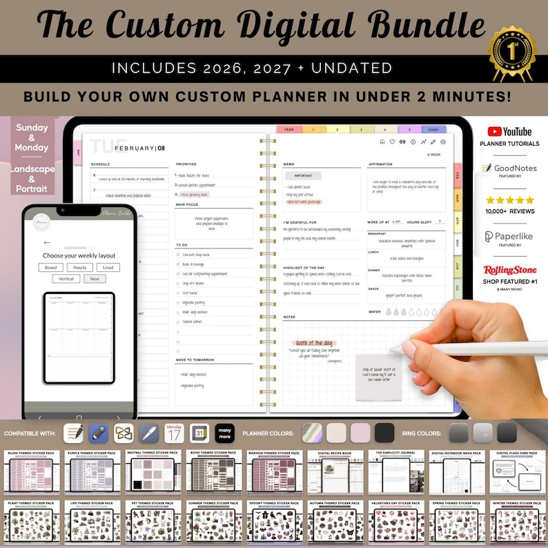 Undated Digital Planner Bundle 2026 2027 - Daily, Weekly and Monthly ...