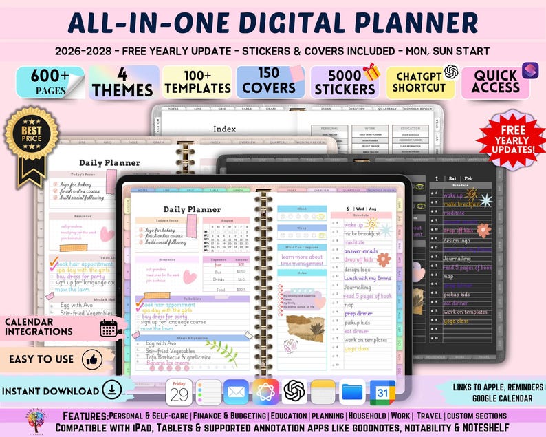 All in One Digital Planner 2026, 2027, 2028 Digital Planner, Digital ...