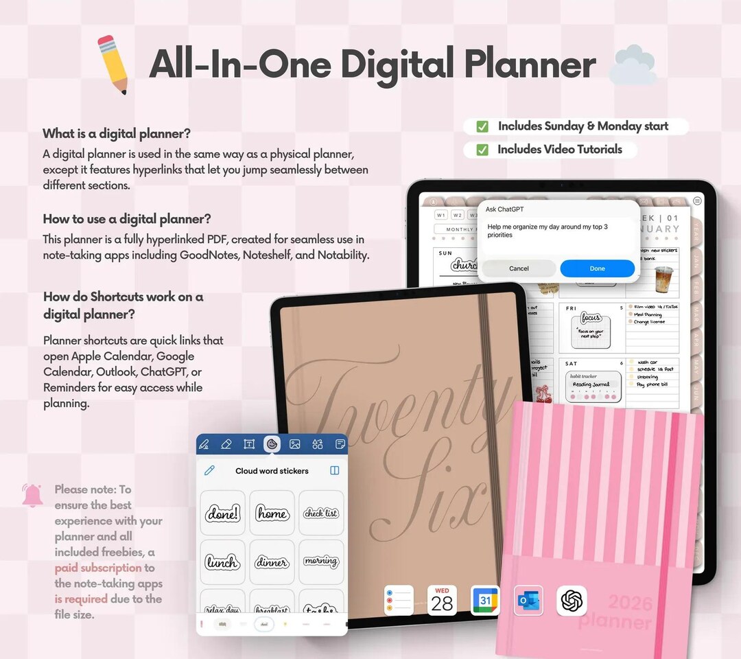 Portrait Digital Planner 2026 2027 2028 & Undated, Goodnotes Daily ...