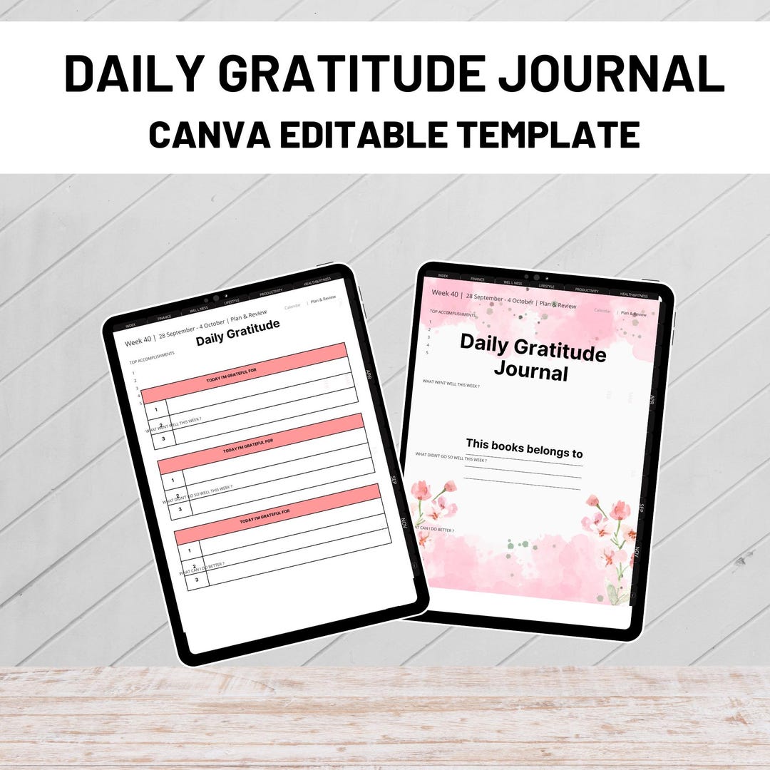 Editable Daily Gratitude Journal 2026 - Digital Download Canva Template ...