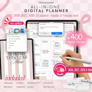 Portrait Digital Planner 2026 2027 2028 & Undated, Goodnotes Planner, Daily Planner, Weekly Planner, Notability Planner, iPad Planner