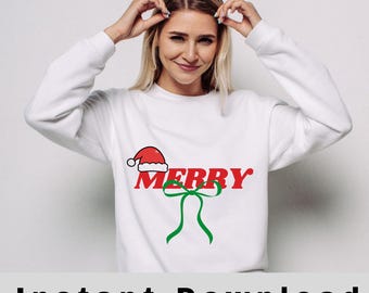 Descarga instantánea de archivos digitales de Feliz Navidad: lazo universitario retro PNG para silueta de Cricut, archivo PDF de camiseta navideña