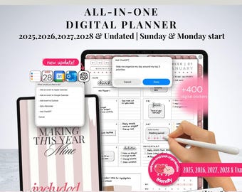 Planificador digital vertical sin fecha 2025-2028 - Descarga instantánea - Plantillas para iPad para Goodnotes y Notability