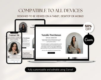 Szablon witryny Canva dla wirtualnego asystenta, prezentacja Canva, edytowalna witryna portfolio, gotowa strona docelowa dla wirtualnego asystenta