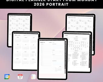 Monday Start Digital Planner 2026 - Hyperlinked Daily, Weekly & Monthly Goal Tracker - Goodnotes and Notability Pdf Planner