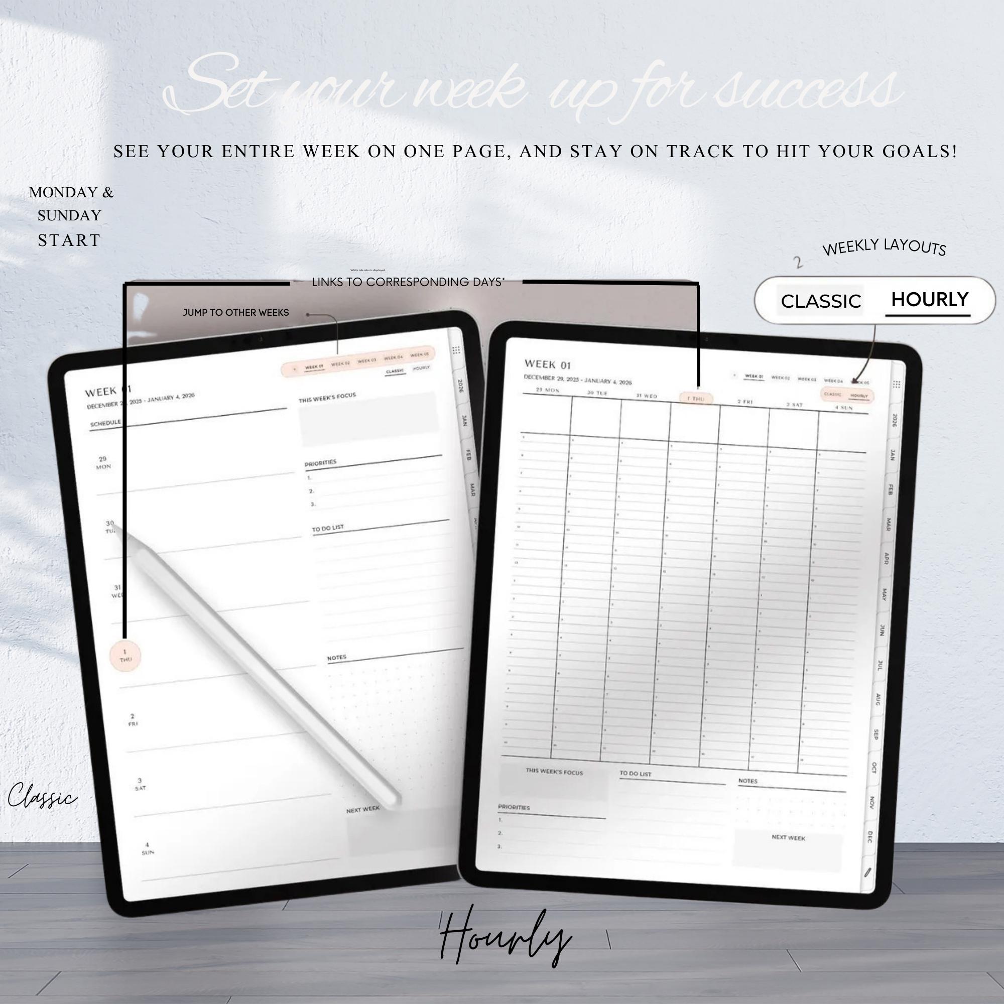 2026 Digital Planner for Goodnotes - Monday Start Minimalist Daily ...