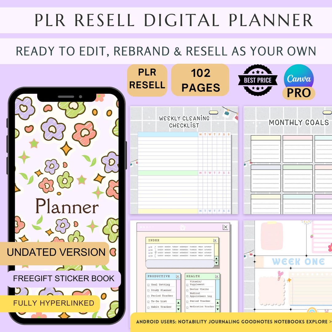 PLR Canva Template Digital Planner - Editable Undated Digital Notebook ...