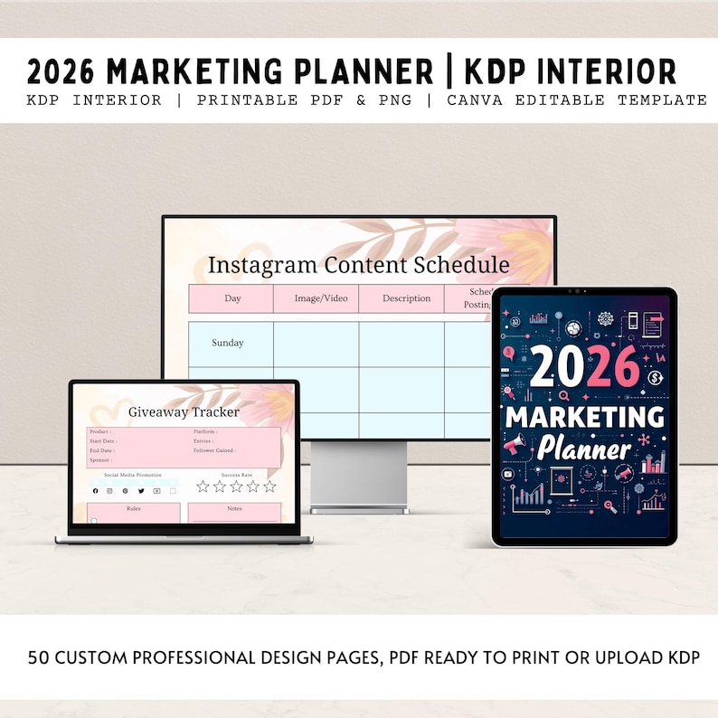 Digital Download Editable 2026 Marketing Planner - Printable Kdp Interior Canva Template ...