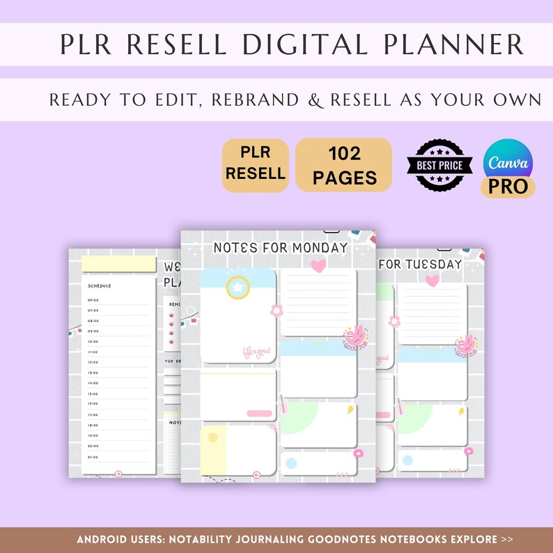PLR Canva Template Digital Planner - Editable Undated Digital Notebook ...
