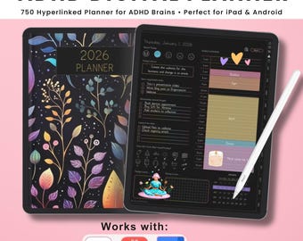 Planificador digital para TDAH en modo oscuro 2026 - Planificador diario, semanal y mensual en PDF - Plantillas de notas útiles para iPad y archivos PDF