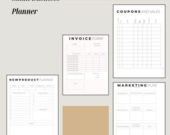 Plantilla editable de Canva para planificador de pequeñas empresas - Organizador de estrategia digital - Seguimiento de ventas, gastos y redes sociales