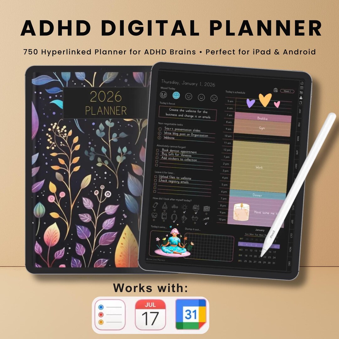 ADHD Digital Planner 2025 2026 - Dark Mode Daily Weekly Monthly Life ...