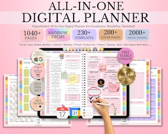 All-in-One Digital Planner 2026 2027 2028, Hyperlink Digital Planner, Daily Weekly Monthly Journal, Goodnotes Planner, Apple Google Calendar