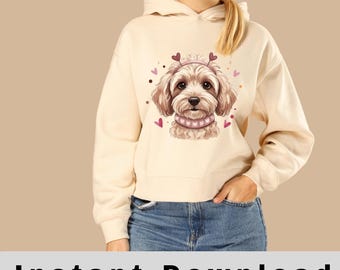 Lindo diseño digital de perro Goldendoodle - Archivos gráficos de amor de cachorro (JPG, SVG, PDF) - Archivos descargables para amantes de las mascotas - Día de San Valentín (Png)