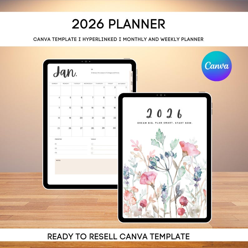 2026 Digital Planner Canva Template - Editable Hyperlinked Goodnotes ...