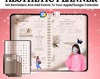 Paquete de agendas digitales estéticas 2026 a 2028 - Agenda en PDF con pegatinas - Agenda de inicio de vida en lunes con enlaces a Apple Calendar y Google Calendar