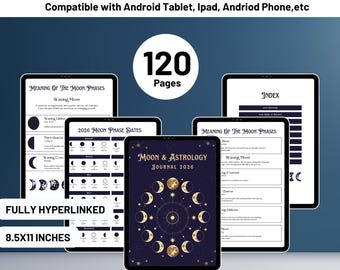 Digital Download Moon & Astrology Journal 2026 - Editable Canva Template Pdf Planner - Spiritual Growth Goal Tracker