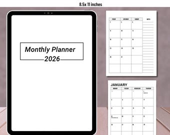 Planificador mensual 2026 (descarga digital) - Calendario imprimible y editable de KDP Interior - Planificador con seguimiento de objetivos y hábitos (PDF)
