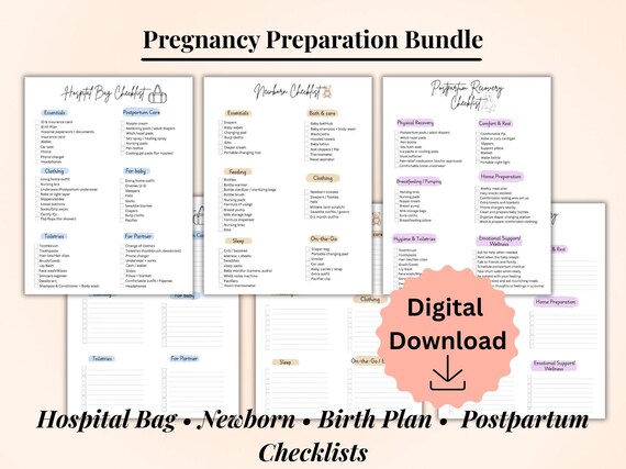 Ultimate Pregnancy Preparation Bundle | Hospital Bag Checklist, Newborn, Postpartum Checklist & Birth Plan