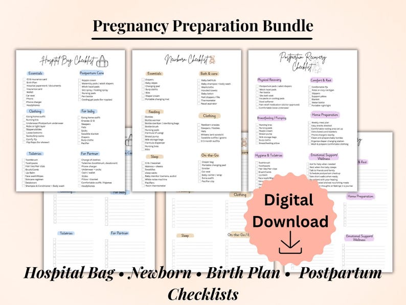 Ultimate Pregnancy Preparation Bundle | Hospital Bag Checklist, Newborn, Postpartum Checklist & Birth Plan image 1