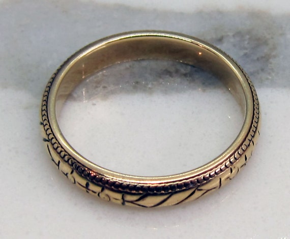 Antique 14k Engraved Snakeskin Eternity Band - image 6