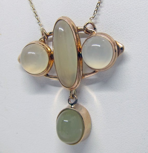 Estate 14k Bezel Set 4 Moonstone Necklace Pendant - image 8