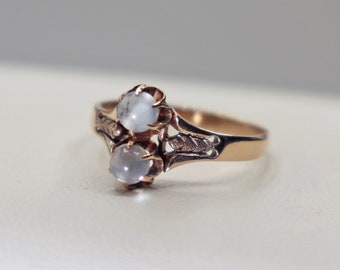 Antique 10k Rose Gold Victorian Double Blue Moonstone Ring