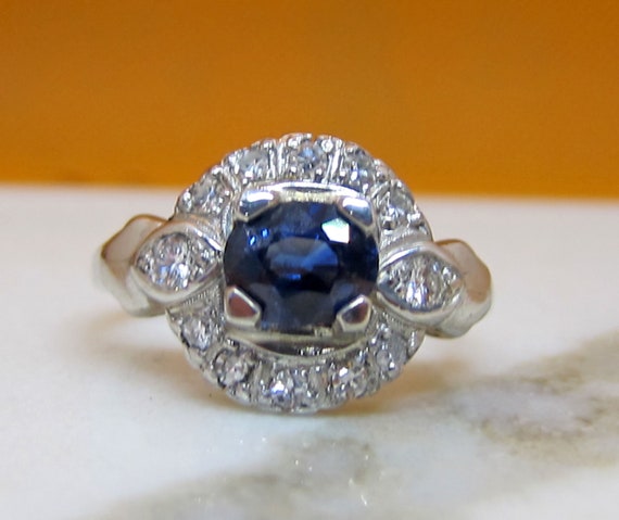 Antique Platinum Sapphire Diamond Engagement Ring - image 4