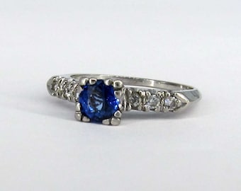 Antique Platinum .80 Ct Sapphire Diamond Engagement Ring