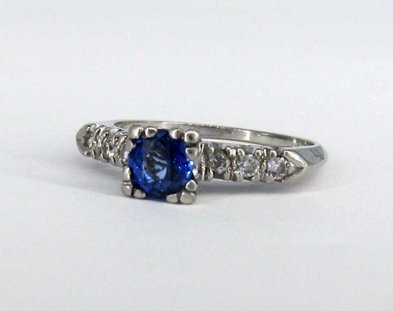 Antique Platinum .80 Ct Sapphire Diamond Engageme… - image 1