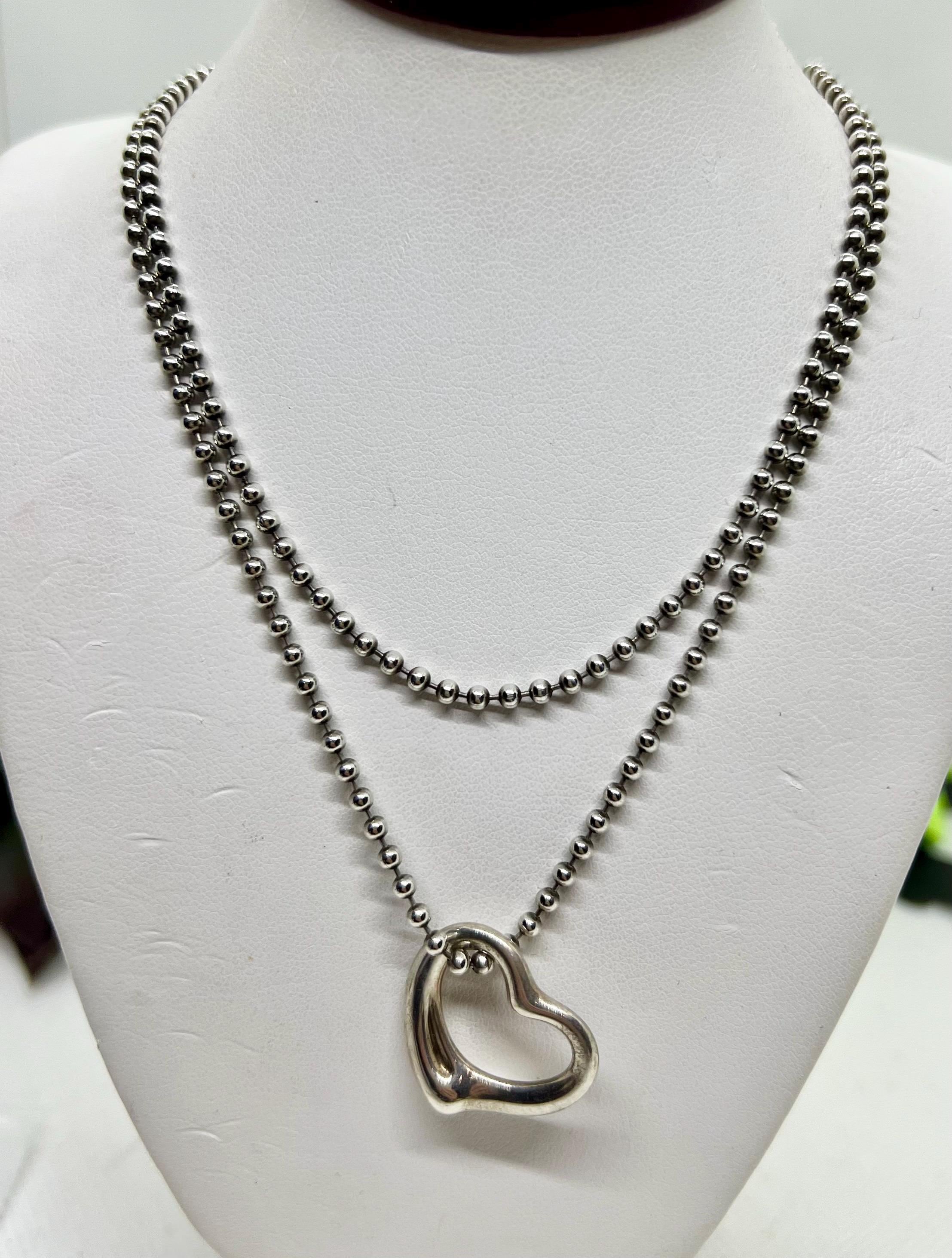 Tiffany & Co Elsa Peretti Open Heart on 23 Inch Beaded Tiffany