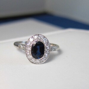 Estate Platinum  1.5 Ct. Sapphire Diamond Engagement Halo Ring