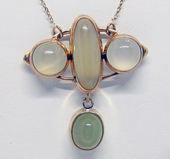 Estate 14k Bezel Set 4 Moonstone Necklace Pendant - image 1